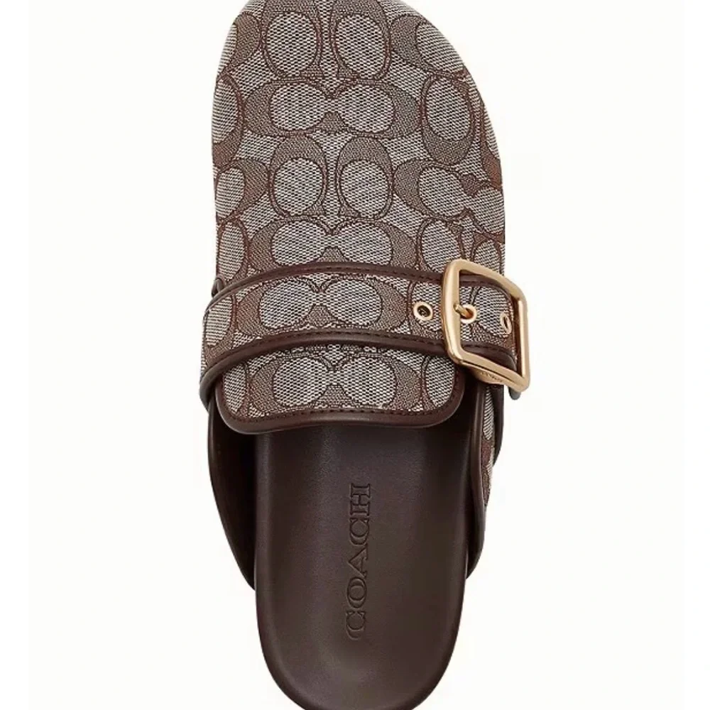 NEW! COACH Archival Buckle Clog in Signature Jacquard Oak/Maple - Picture 3 of 8